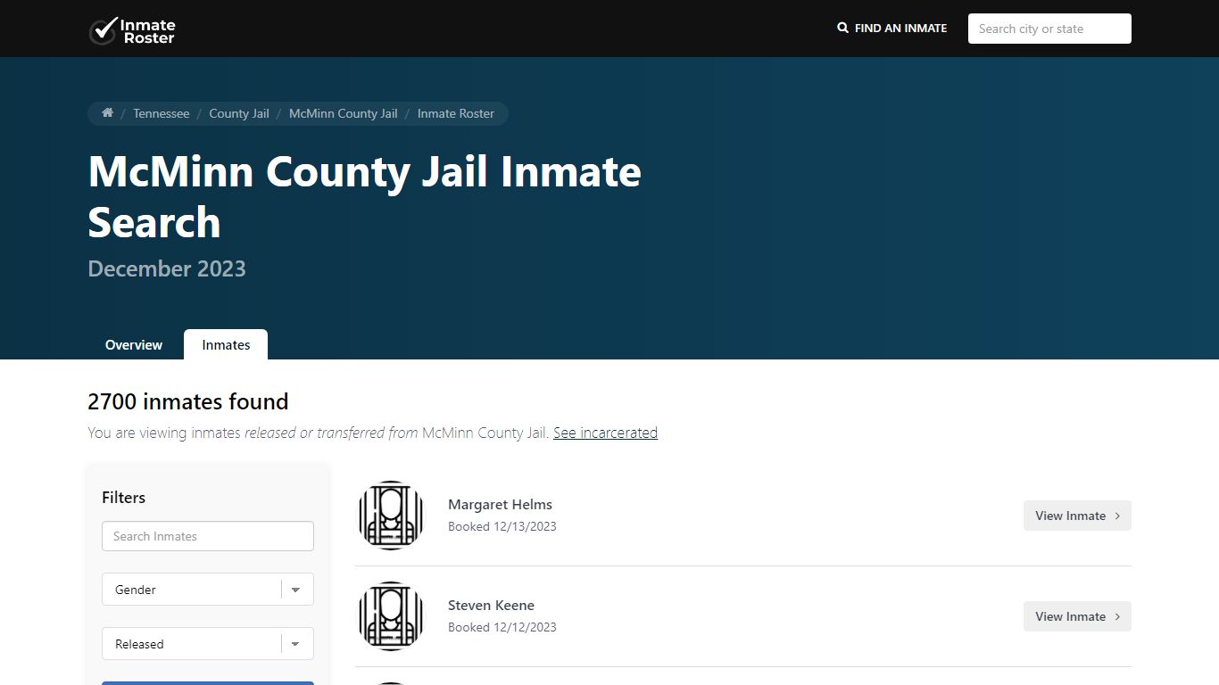 Released Inmate List | McMinn County Jail